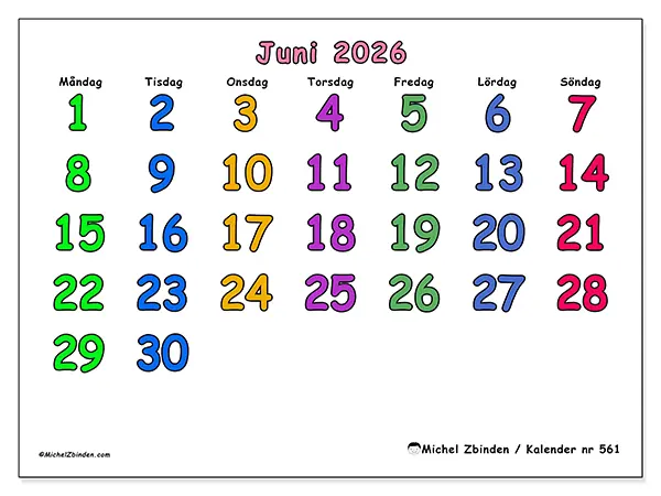 Juni 2026 månadskalender att skriva ut - Kreativa ögonblick