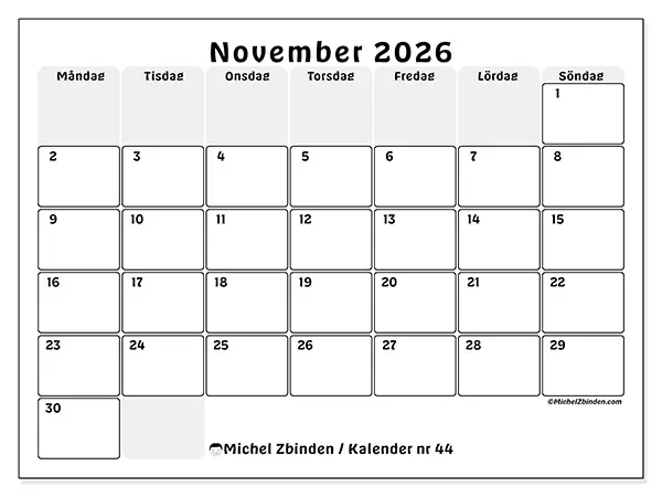 November 2026 månadskalender att skriva ut - Strukturerad planering