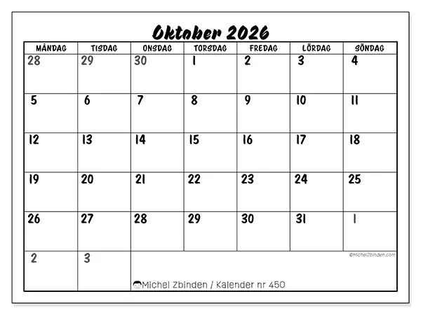 Oktober 2026 månadskalender att skriva ut - Detaljerad organisering