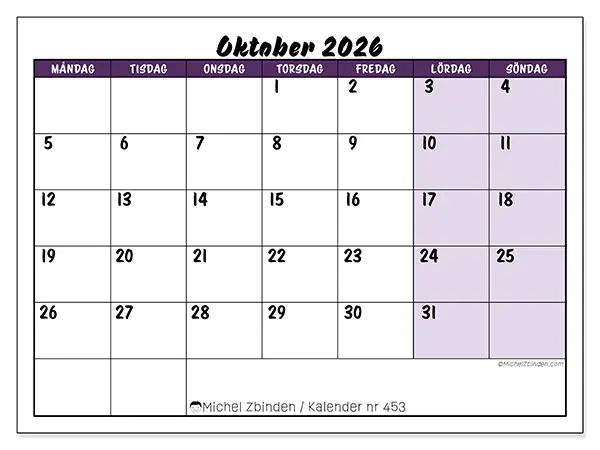 Oktober 2026 månadskalender att skriva ut - Färgglada uppgifter