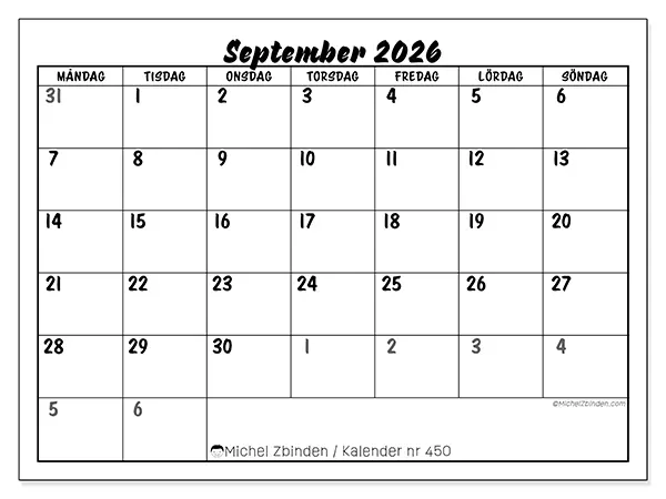 September 2026 månadskalender att skriva ut - Detaljerad organisering