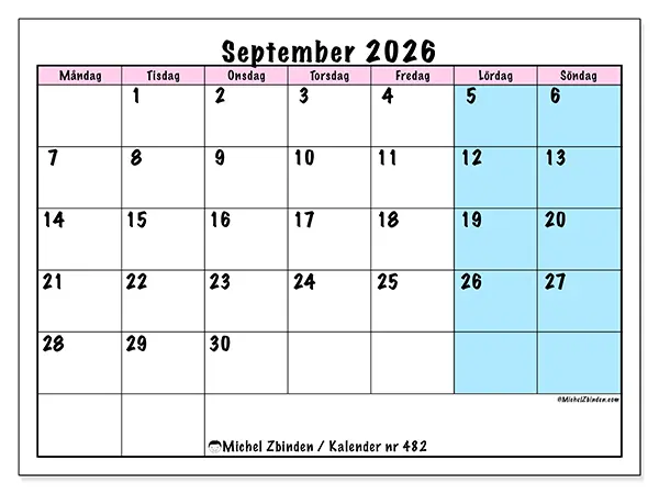 September 2026 månadskalender att skriva ut - Teamschema