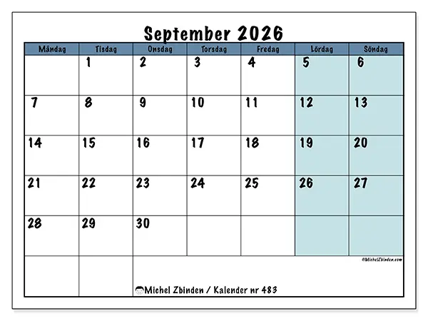 September 2026 månadskalender att skriva ut - Struktur för skolan