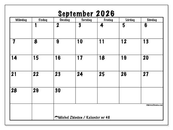 September 2026 månadskalender att skriva ut - Daglig planering