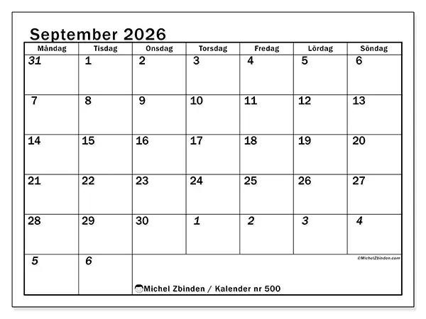September 2026 månadskalender att skriva ut - Intensiv planering