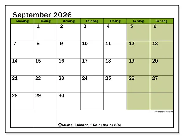 September 2026 månadskalender att skriva ut - Levande organisering