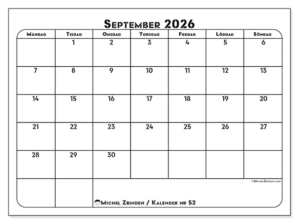 September 2026 månadskalender att skriva ut - Professionell organisering