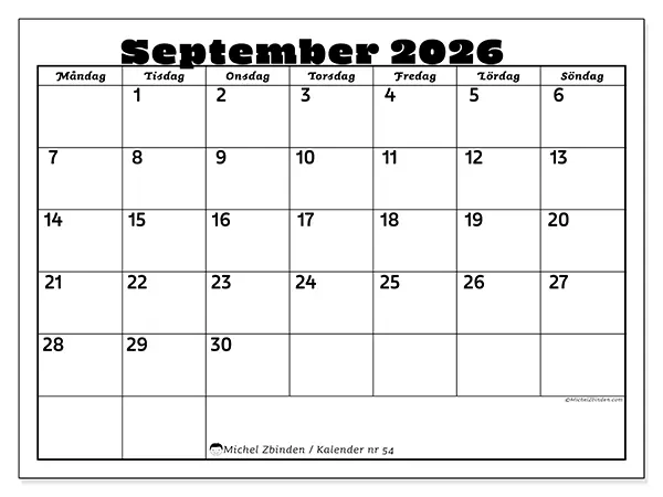 September 2026 månadskalender att skriva ut - Familjeaktiviteter