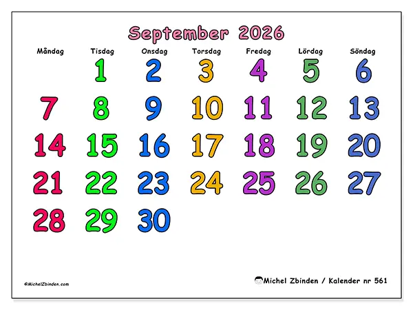 September 2026 månadskalender att skriva ut - Kreativa ögonblick