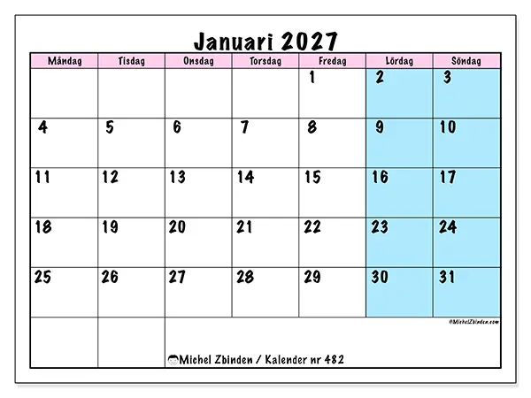 Januari 2027 månadskalender att skriva ut - Teamschema