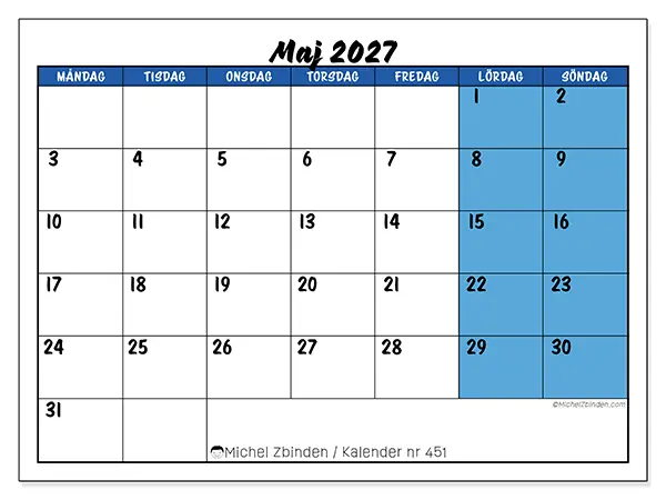 Maj 2027 månadskalender att skriva ut - Dynamisk organisering