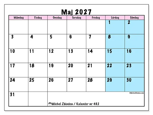 Maj 2027 månadskalender att skriva ut - Teamschema