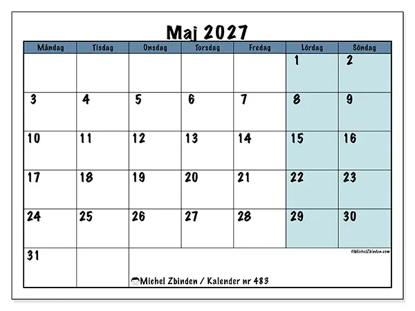 Maj 2027 månadskalender att skriva ut - Struktur för skolan