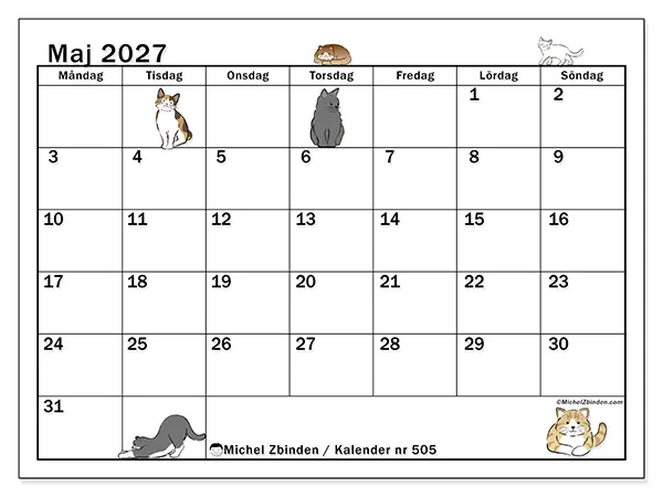 Maj 2027 månadskalender att skriva ut - Kattliv