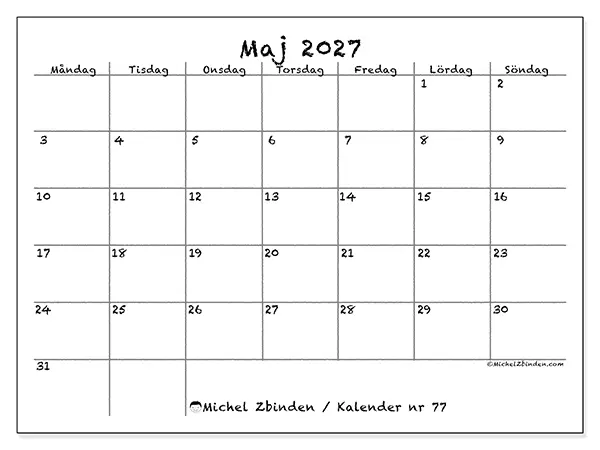 Maj 2027 månadskalender att skriva ut - Skola och familj